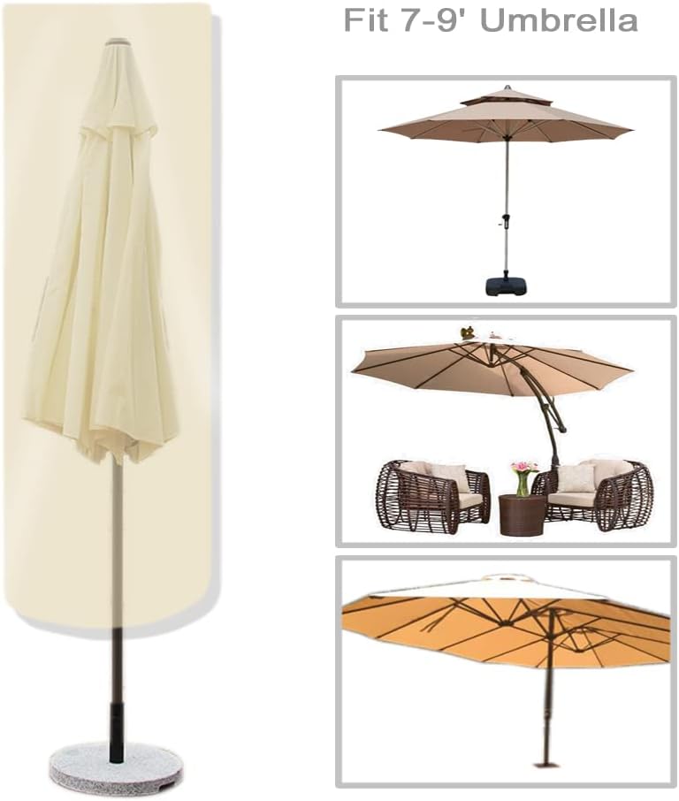JUNKOGO Patio Umbrella Cover for 7-9ft Straight Pole Market Umbrella, Durable 420D Oxford fabric Umbrella Covers, UV Resistant, Waterproof Parasol Cover with Rod. (Coffee) - Image 2